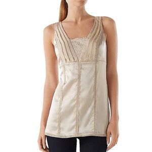 White House Black Market Beige Satin Lace Tank Top NWT